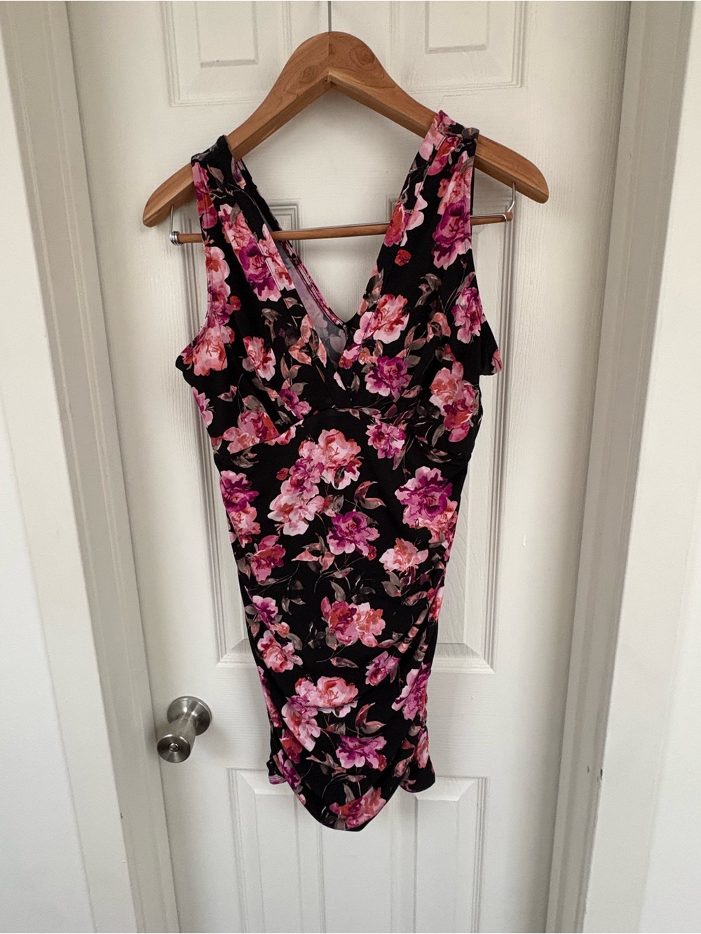 torrid Black Floral V-Neck Slip Dress with Pink Blooms